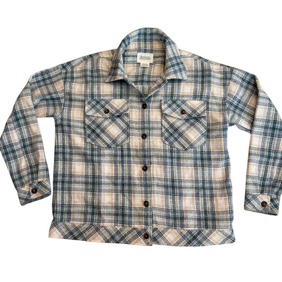 Boston Traders Tweed Plaid Flannel Button Up Shacket Jacket Women's‎ Size L - Picture 2 of 11